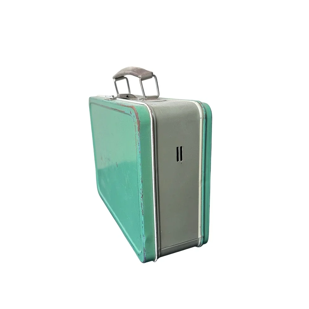 Vintage Metal Lunch Box Kids Retro Sea Foam Green Carry‎ Case Toy Storage 60s